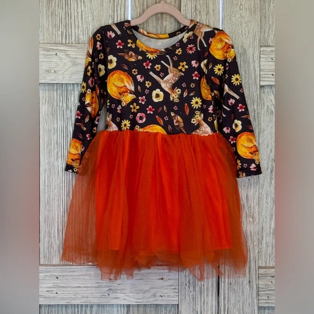 Boutique Dress W/Tulle Overlay Sz 3T  perfect for Fall or Thanksgiving